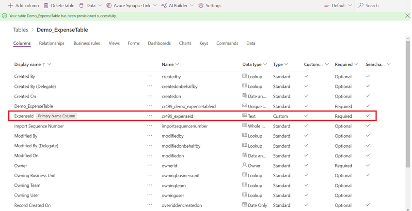 Create Dataverse Expense Details Table and build simple PowerApp using that table